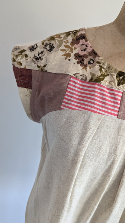 Peony Top - One of a Kind Upcycled Vintage Cotton, Barkcloth, Needlepoint & Linen Size S #PEO7