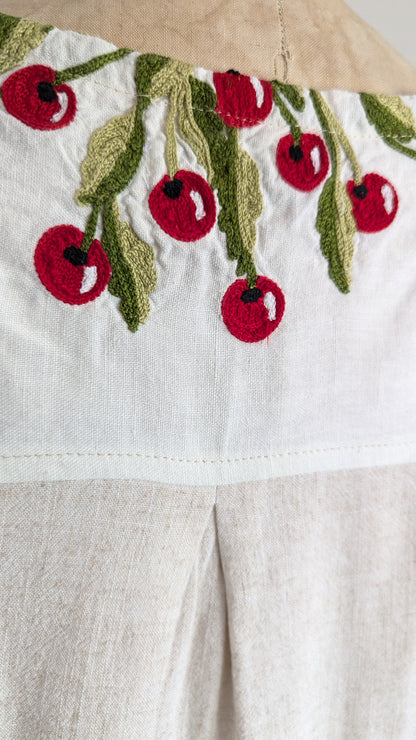 Peony Top - One of a Kind Upcycled Vintage Cotton, Barkcloth, Needlepoint & Linen Size S #PEO7