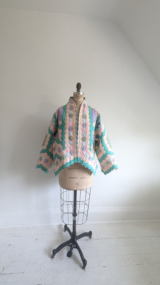 Vivianne Cropped Jacket Upcycled Vintage Handmade Quilt  Size 2X/3X #VIVQ13