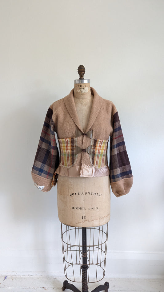 Vivianne Cropped Jacket with Upcycled Vintage Wool Blanket Size XS/S #VIVW3