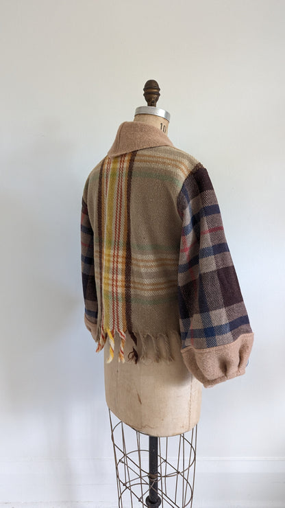 Vivianne Cropped Jacket with Upcycled Vintage Wool Blanket Size XS/S #VIVW3