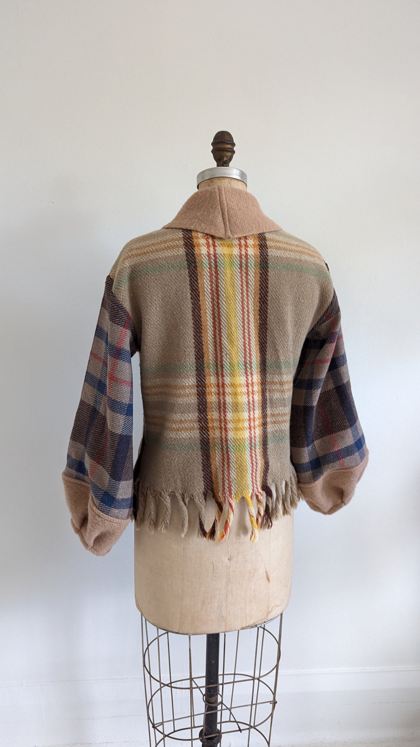 Vivianne Cropped Jacket with Upcycled Vintage Wool Blanket Size XS/S #VIVW3