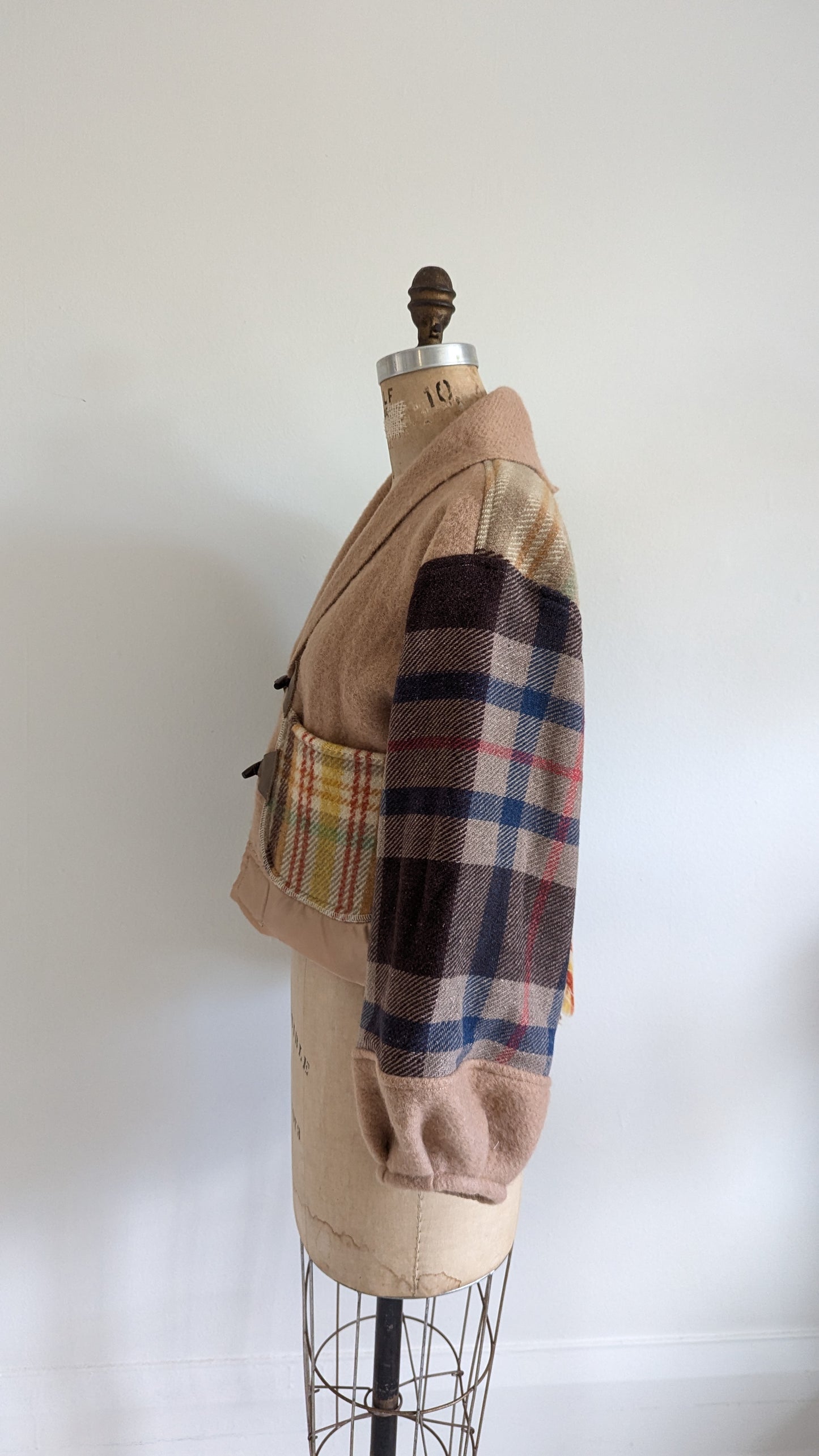 Vivianne Cropped Jacket with Upcycled Vintage Wool Blanket Size XS/S #VIVW3