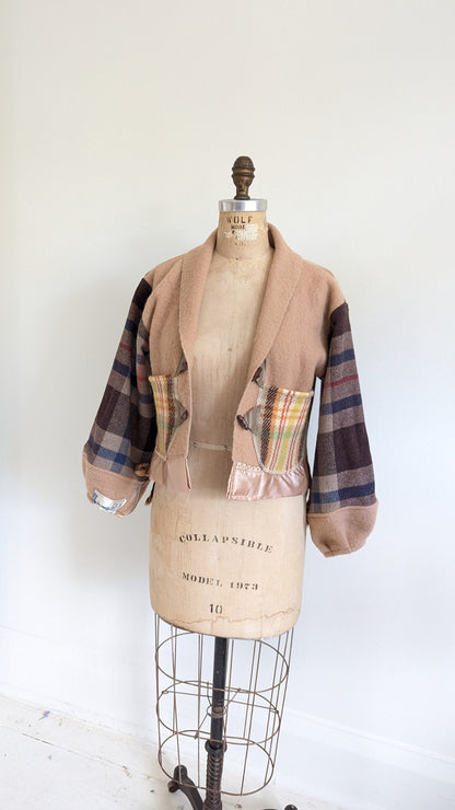 Vivianne Cropped Jacket with Upcycled Vintage Wool Blanket Size XS/S #VIVW3