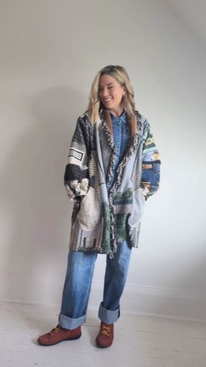 Vivianne Cropped Jacket with Upcycled Throw Blankets & Patchworked M/L #VIVT18