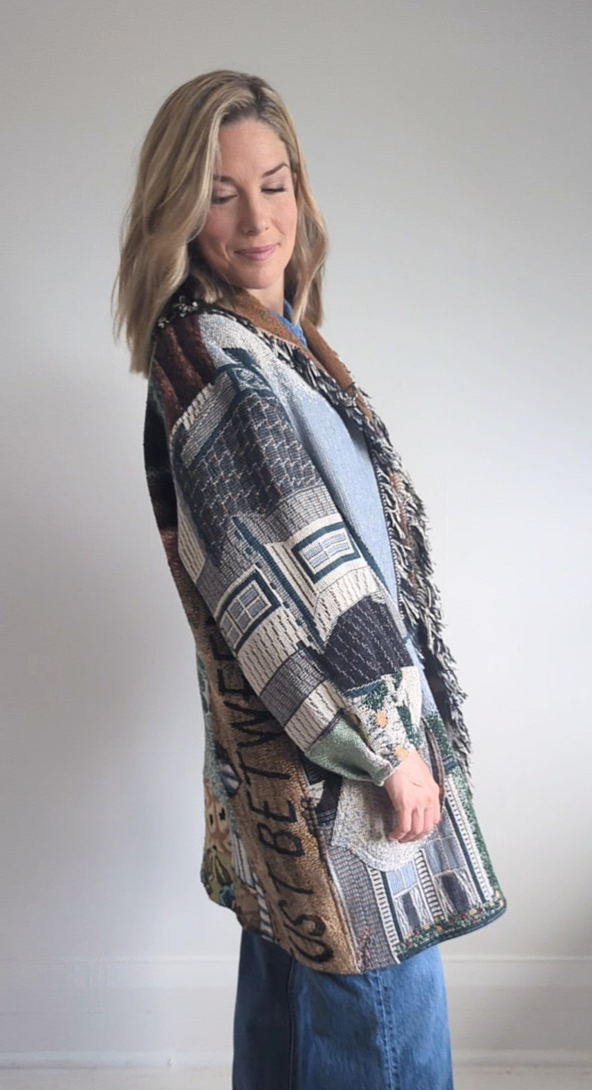 Vivianne Cropped Jacket with Upcycled Throw Blankets & Patchworked M/L #VIVT18