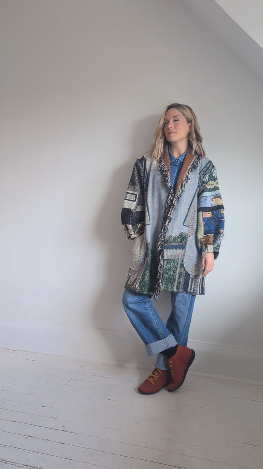 Vivianne Cropped Jacket with Upcycled Throw Blankets & Patchworked M/L #VIVT18