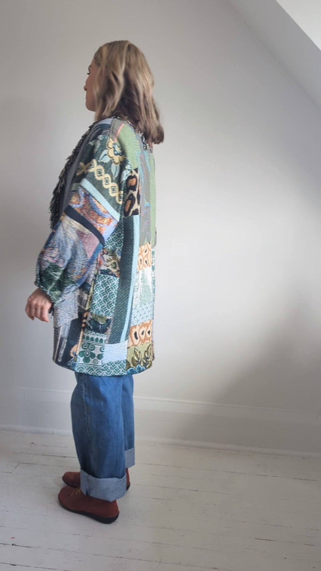 Vivianne Cropped Jacket with Upcycled Throw Blankets & Patchworked M/L #VIVT18