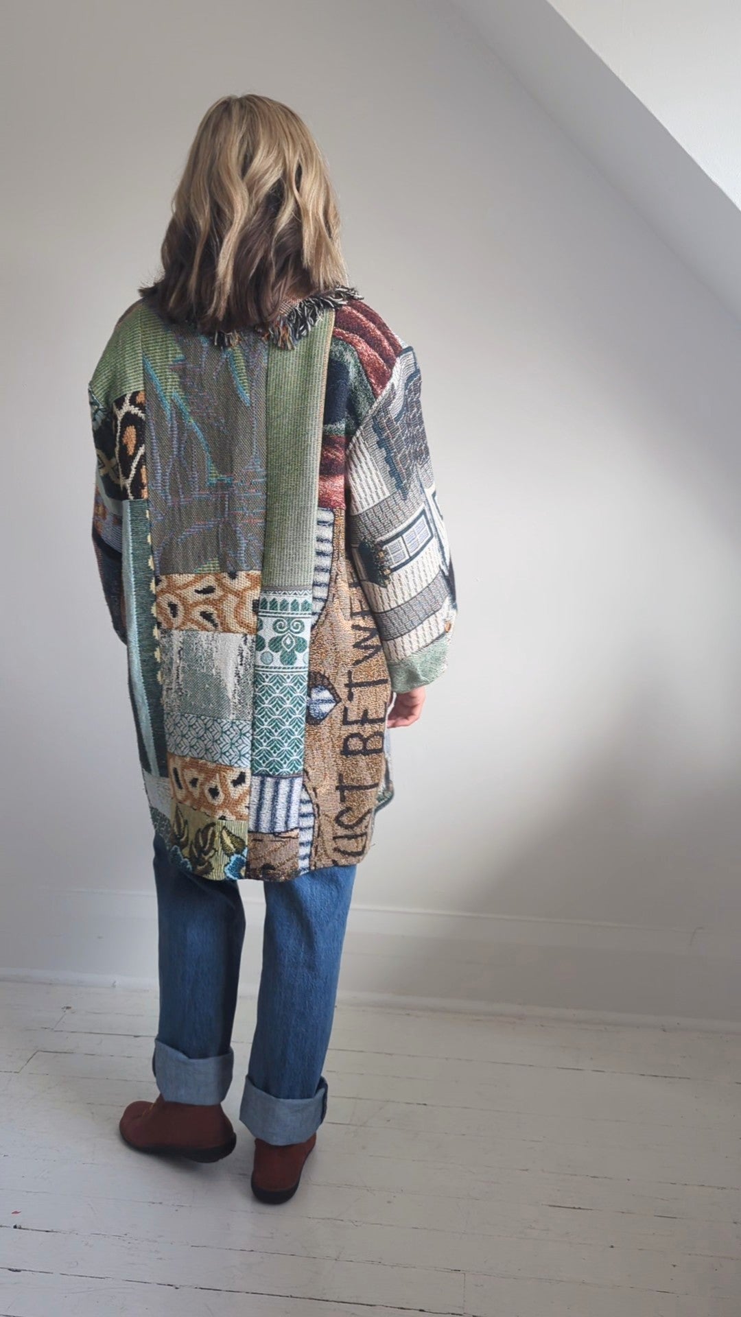 Vivianne Cropped Jacket with Upcycled Throw Blankets & Patchworked M/L #VIVT18