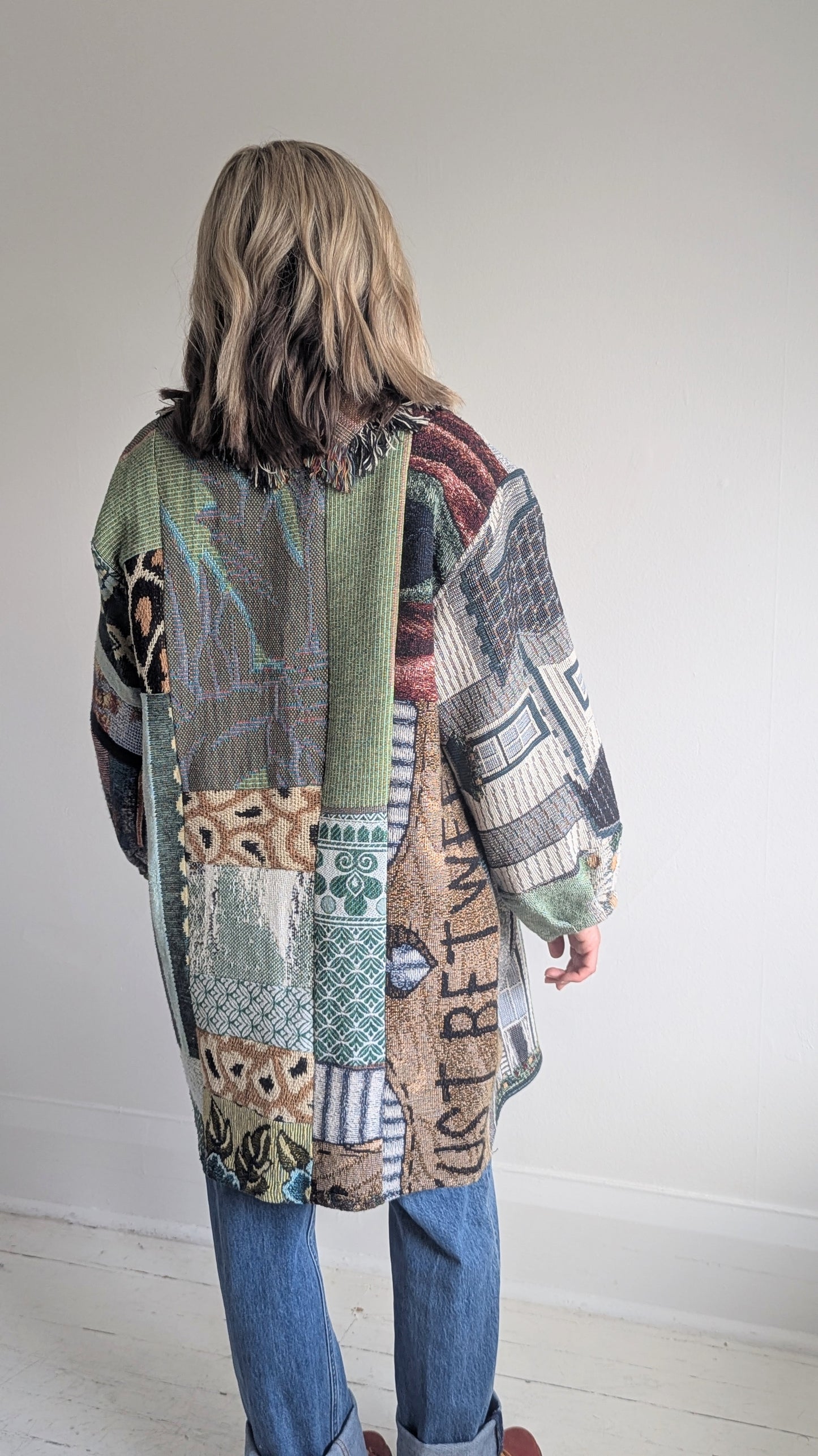 Vivianne Cropped Jacket with Upcycled Throw Blankets & Patchworked M/L #VIVT18