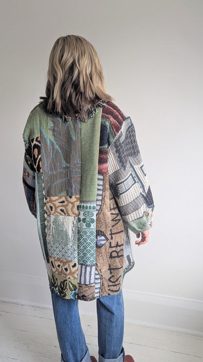 Vivianne Cropped Jacket with Upcycled Throw Blankets & Patchworked M/L #VIVT18