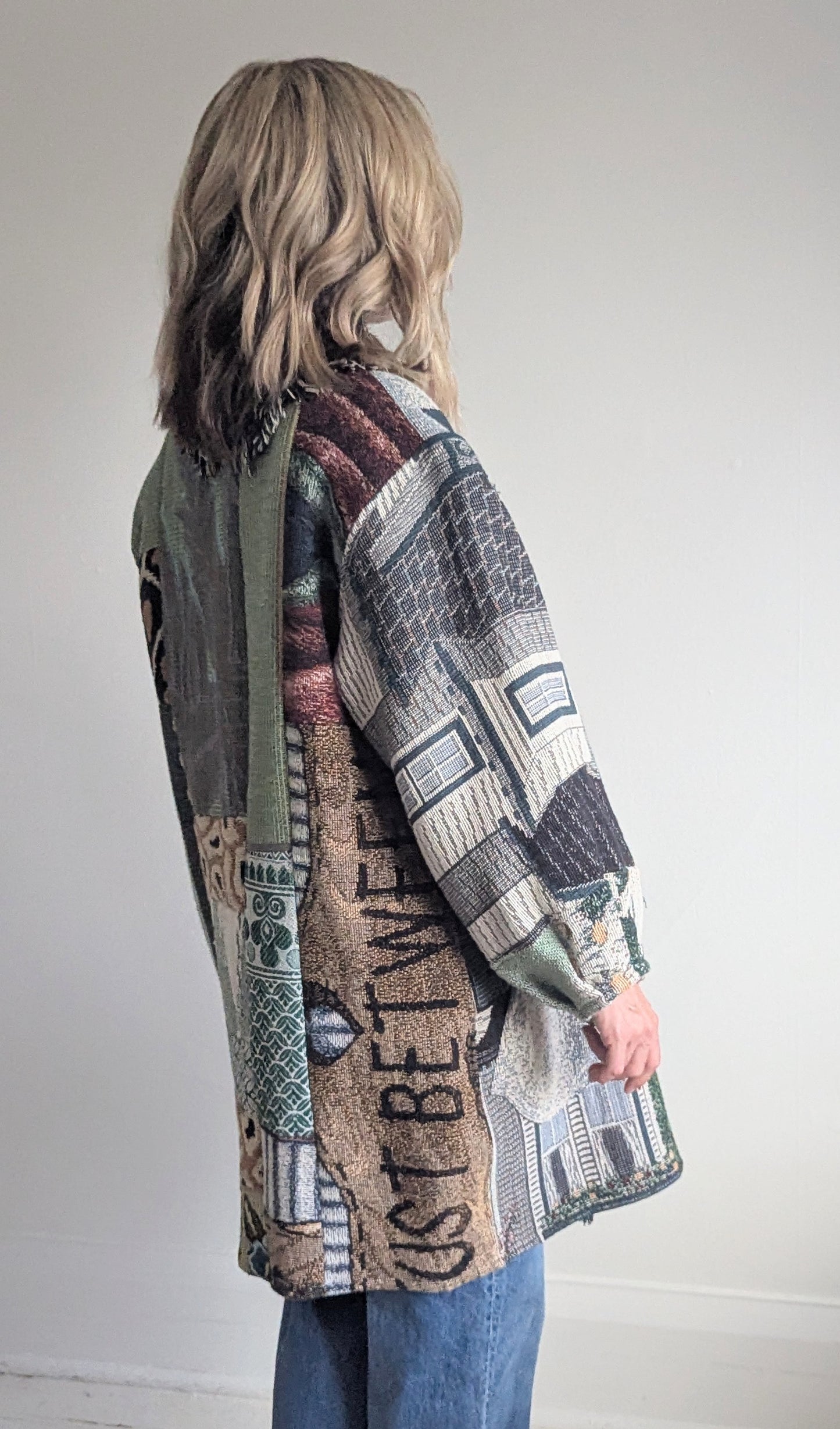 Vivianne Cropped Jacket with Upcycled Throw Blankets & Patchworked M/L #VIVT18