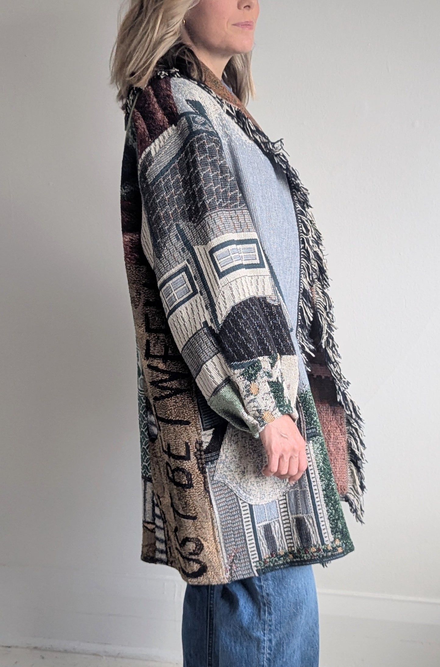 Vivianne Cropped Jacket with Upcycled Throw Blankets & Patchworked M/L #VIVT18