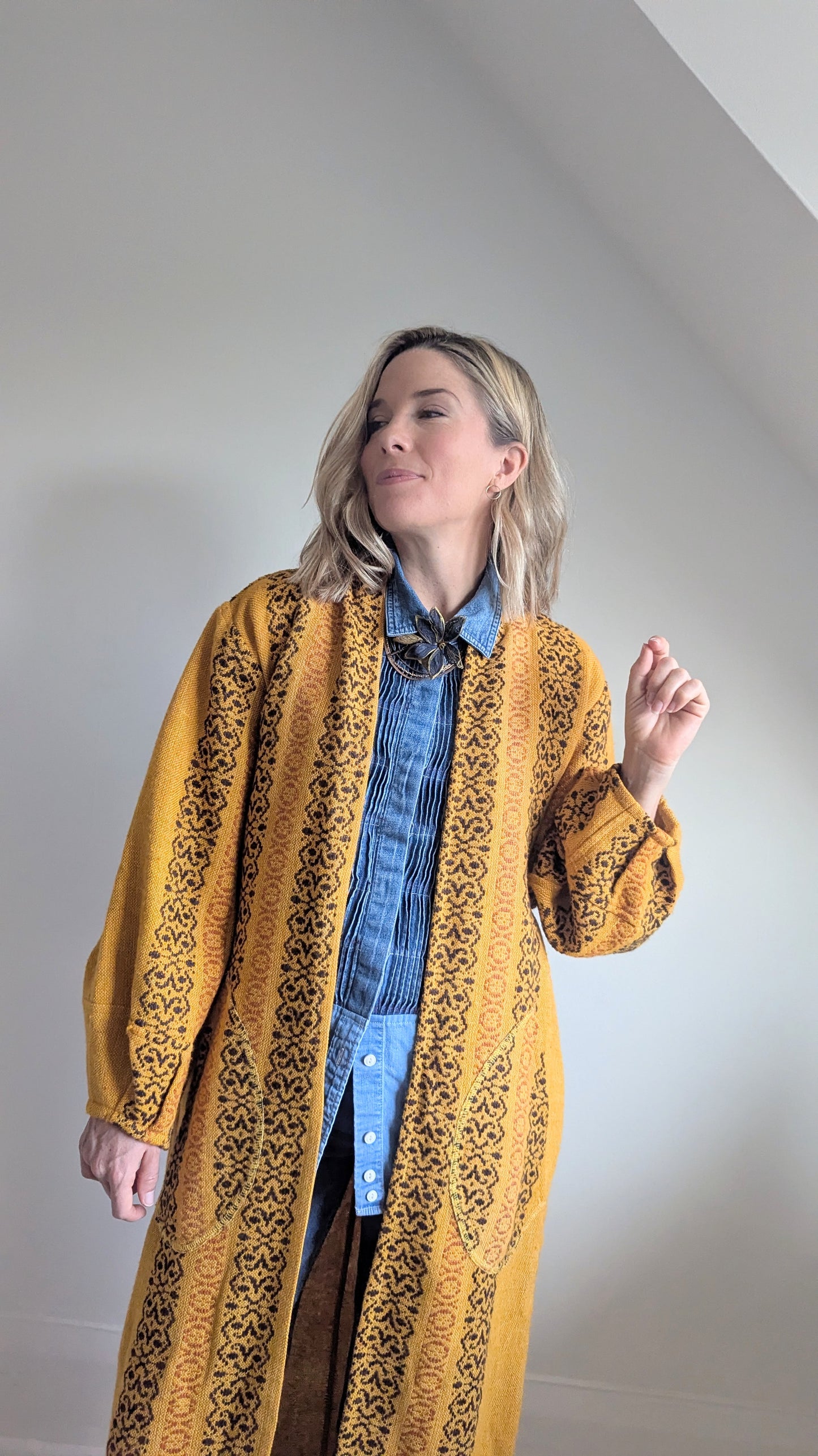 Vivianne Duster with Upcycled Vintage Draperies S/M #VIVT19