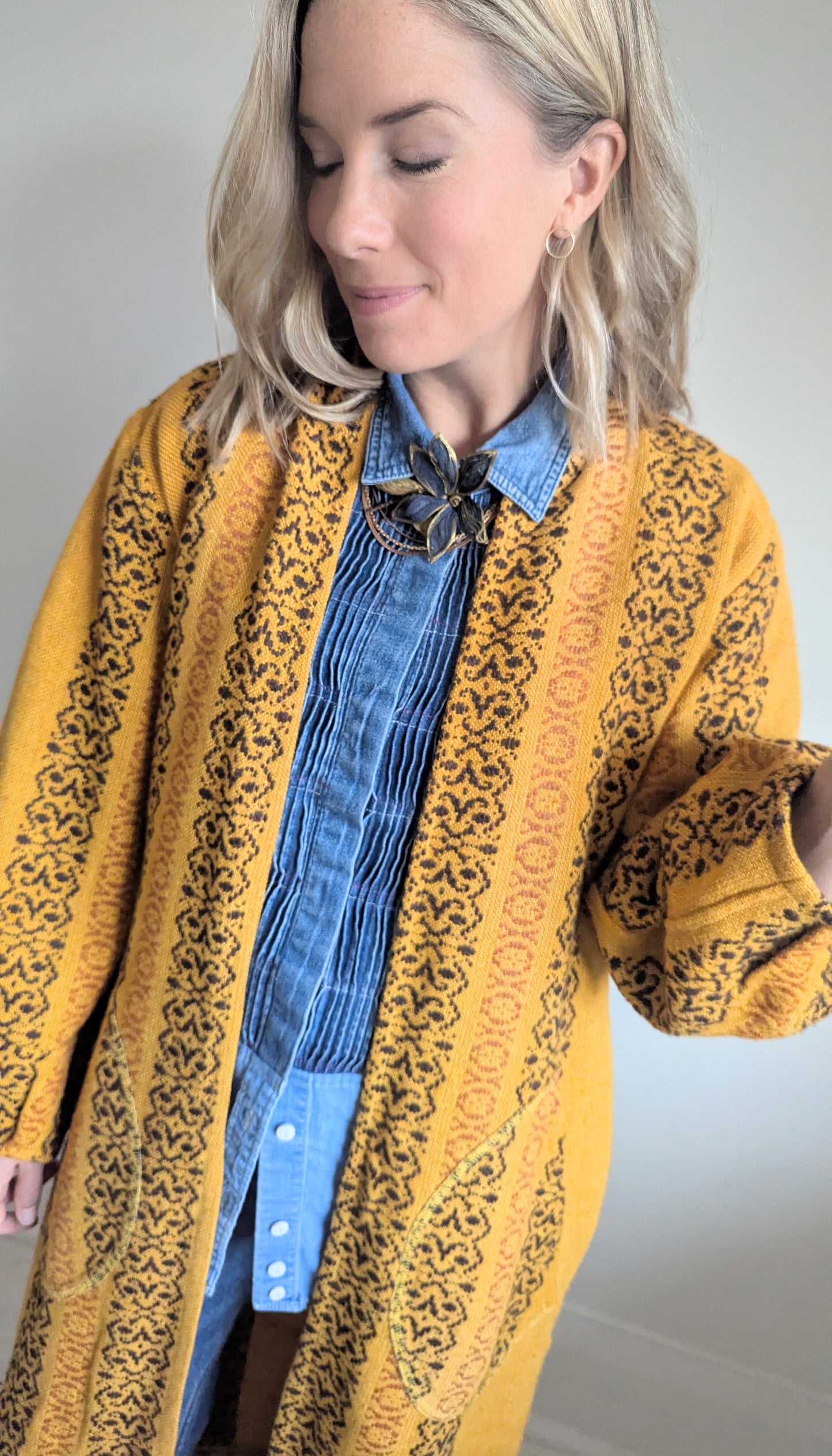 Vivianne Duster with Upcycled Vintage Draperies S/M #VIVT19