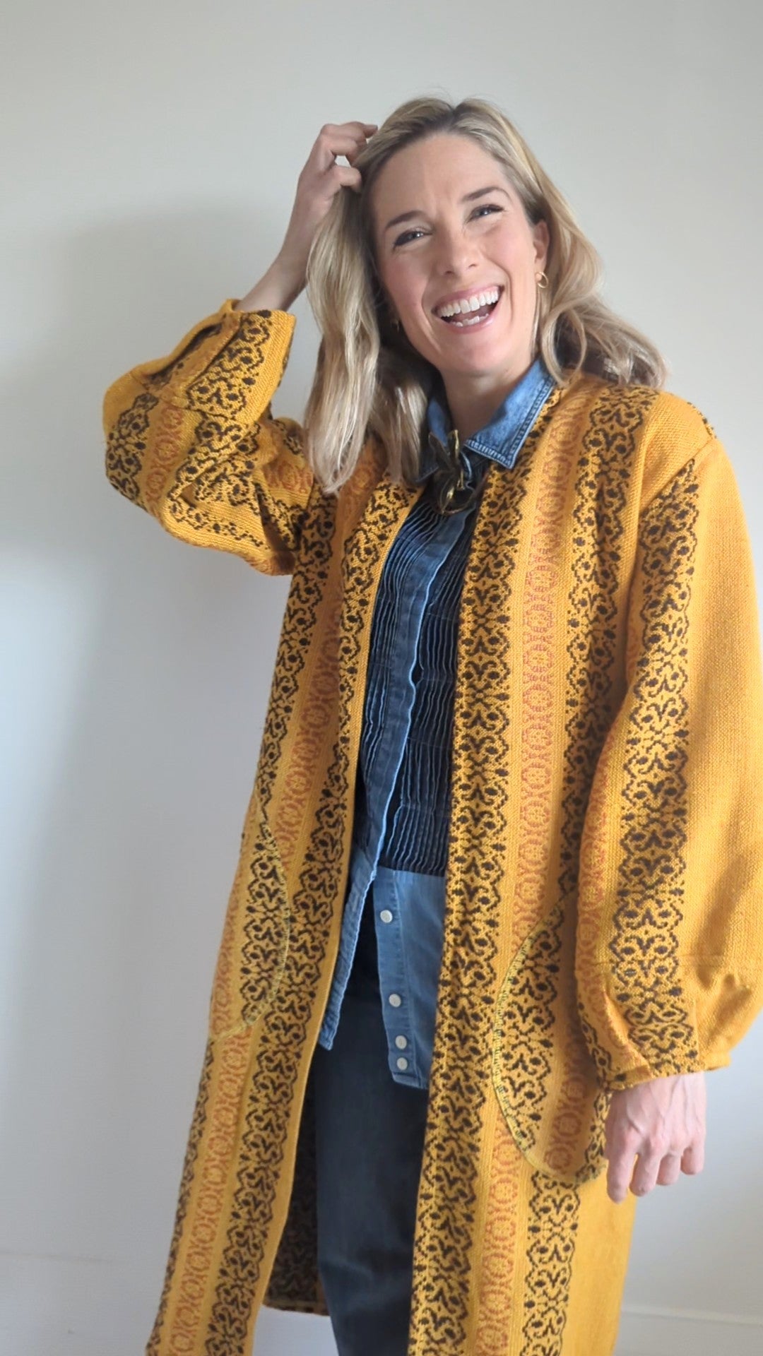 Vivianne Duster with Upcycled Vintage Draperies S/M #VIVT19