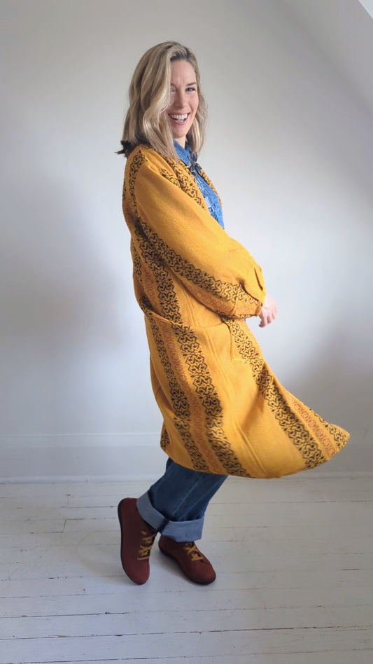 Vivianne Duster with Upcycled Vintage Draperies S/M #VIVT19