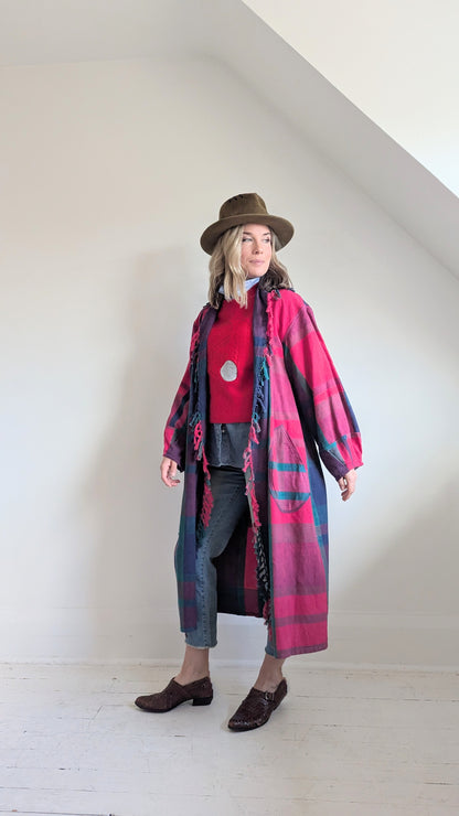 Vivianne Duster with Upcycled Red Cotton Plaid Size M/L #VIVC1