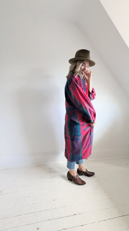 Vivianne Duster with Upcycled Red Cotton Plaid Size M/L #VIVC1