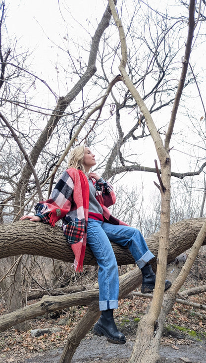 Vivianne Fringed Jacket with Upcycled Vintage Wool Blanket Size XL/2X #VIVW26