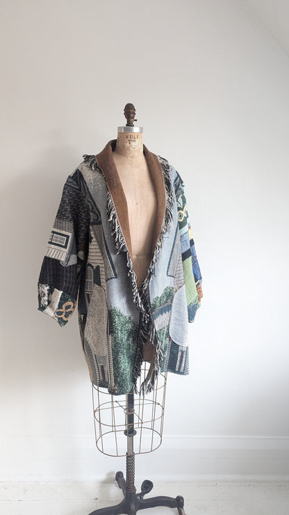 Vivianne Cropped Jacket with Upcycled Throw Blankets & Patchworked M/L #VIVT18