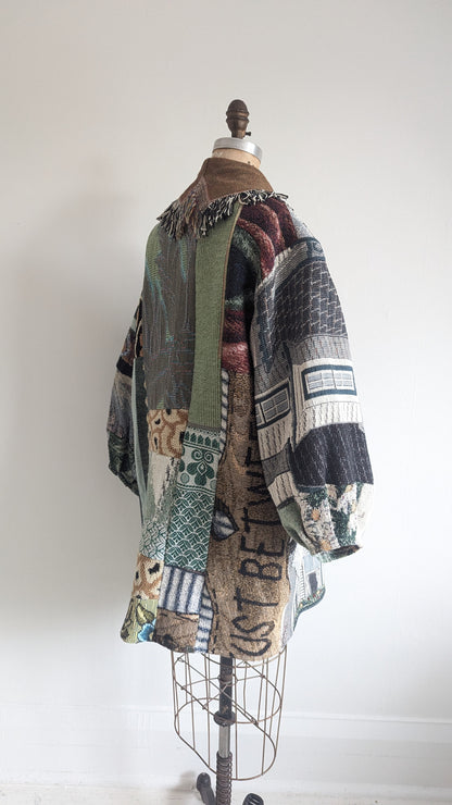 Vivianne Cropped Jacket with Upcycled Throw Blankets & Patchworked M/L #VIVT18