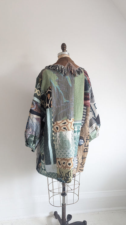 Vivianne Cropped Jacket with Upcycled Throw Blankets & Patchworked M/L #VIVT18