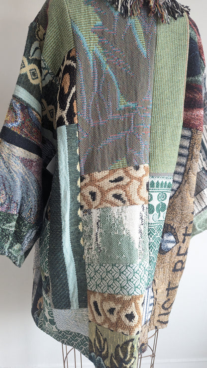 Vivianne Cropped Jacket with Upcycled Throw Blankets & Patchworked M/L #VIVT18