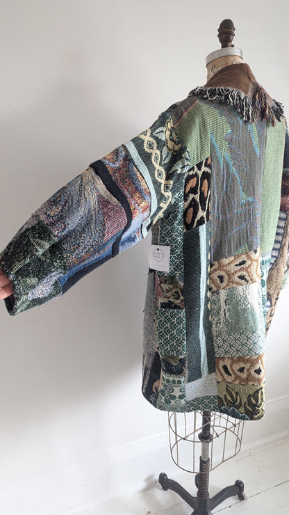 Vivianne Cropped Jacket with Upcycled Throw Blankets & Patchworked M/L #VIVT18