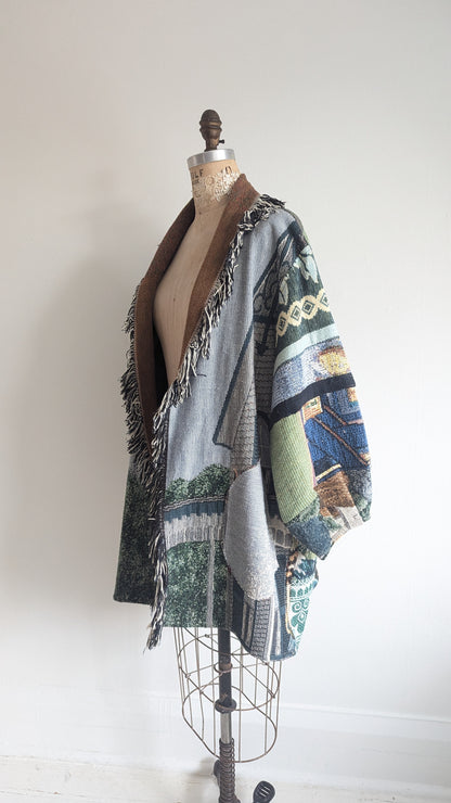 Vivianne Cropped Jacket with Upcycled Throw Blankets & Patchworked M/L #VIVT18