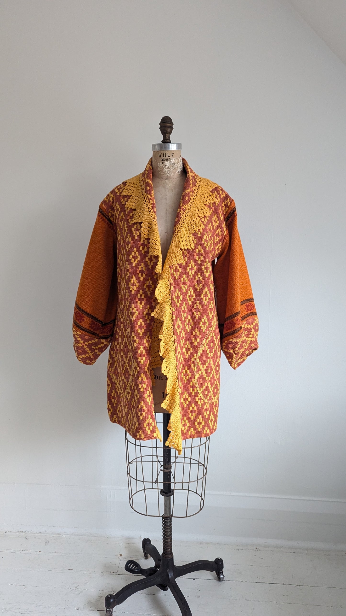 Vivianne Jacket with Upcycled Vintage Draperies & Crocheted Throw Blanket S/M #VIVT24