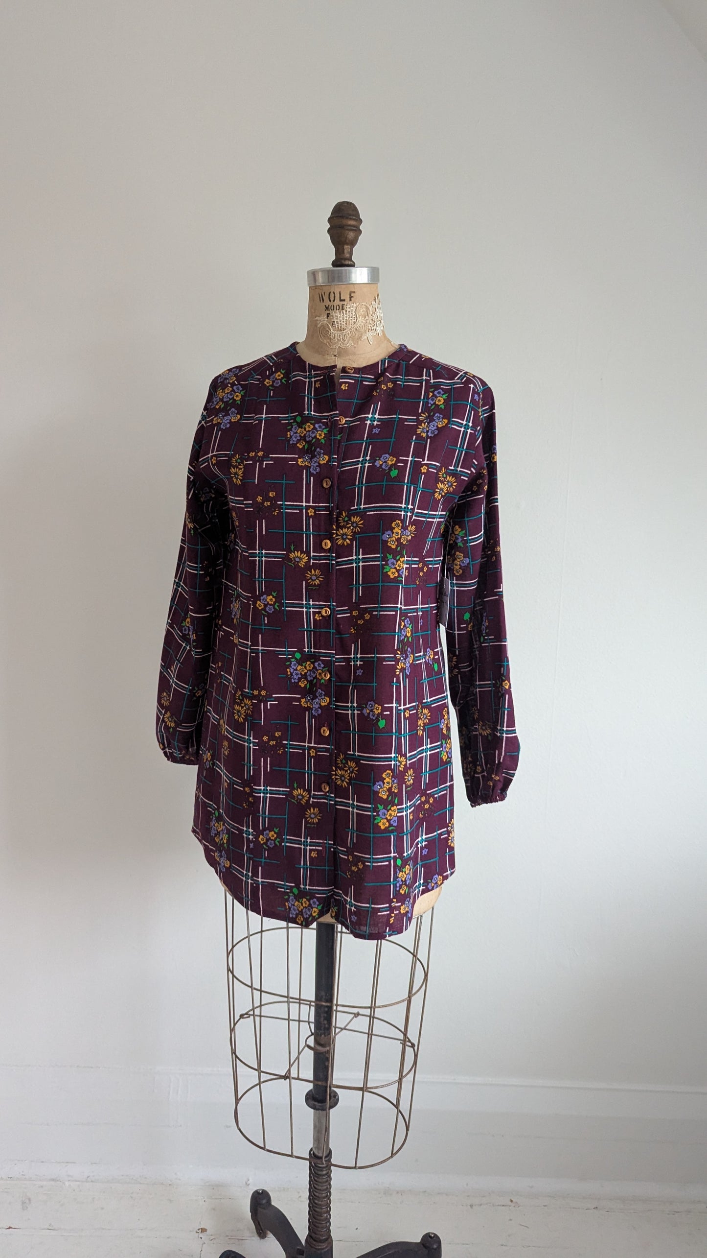 Lauren Button Down Shirt with Upcycled Vintage Deadstock Size XS/S #LAUREN2