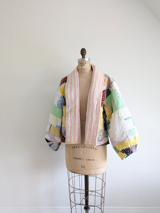 Vivianne Cropped Patchwork Jacket Upcycled Vintage Handmade Quilt  Size XL/2x #VIVQ2