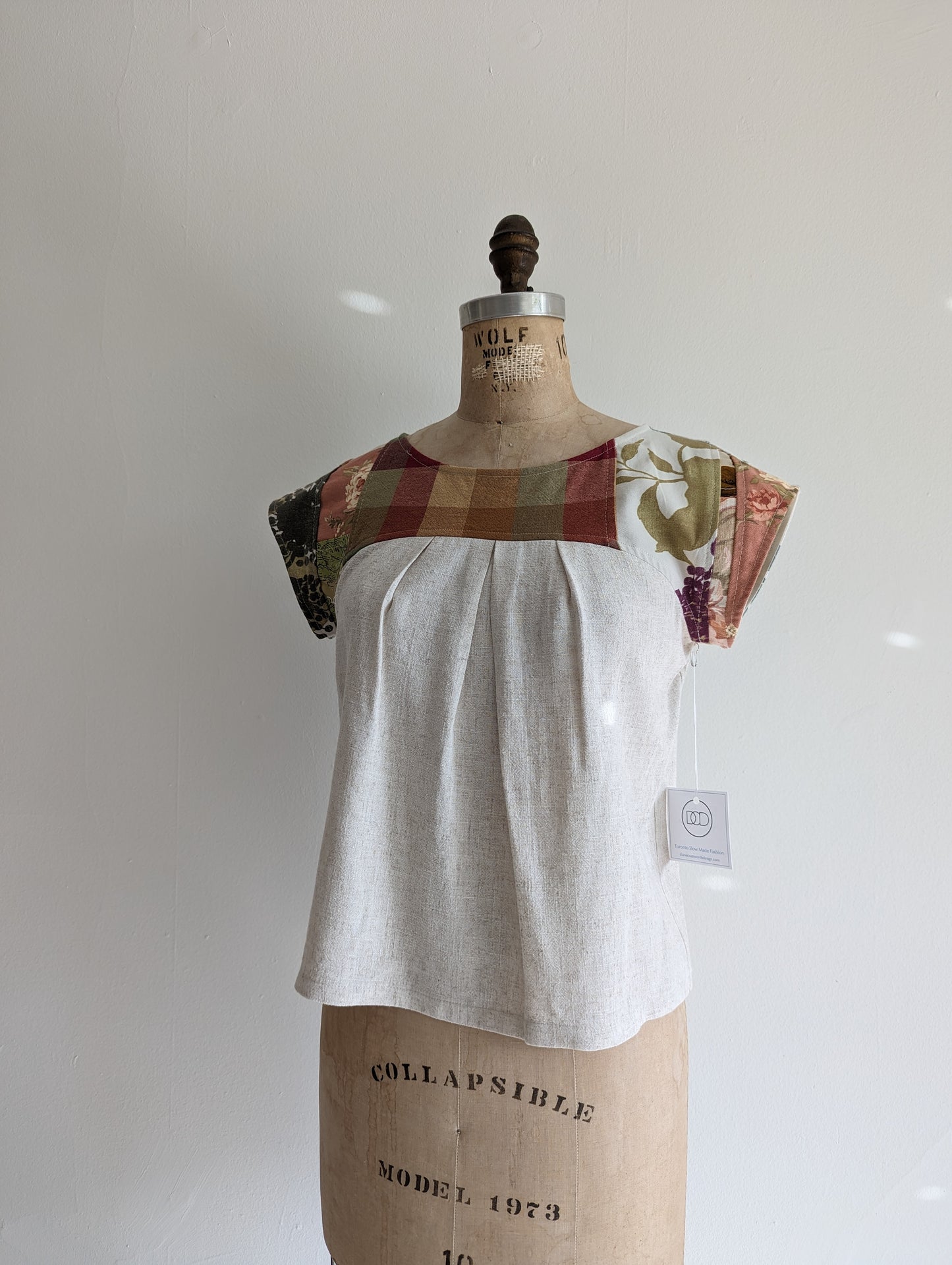 Peony Top - One of a Kind Upcycled Vintage Yoke & Linen Blend in Oat Size XS #PEO13