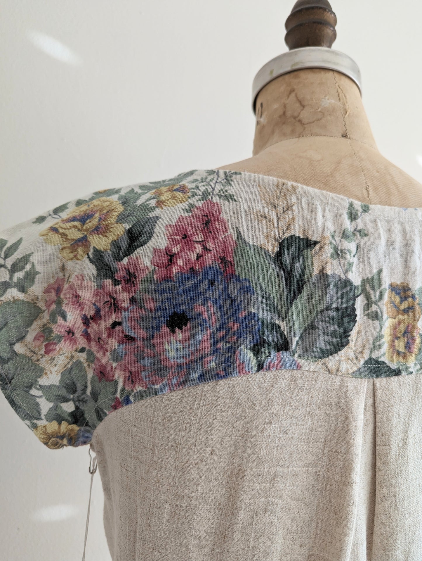Peony Top - One of a Kind Upcycled Vintage Yoke & Linen Blend in Oat Size XS #PEO13