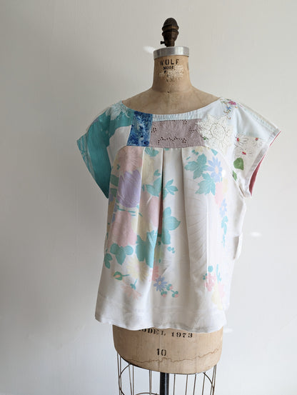 Peony Top - One of a Kind Upcycled Vintage Cotton & Linen Size XL #PEO17