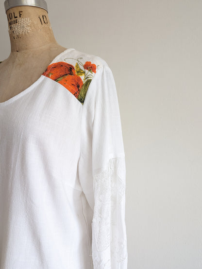 Aster Top with Upcycled Vintage Cottons & Linens - White  Size L #AST18