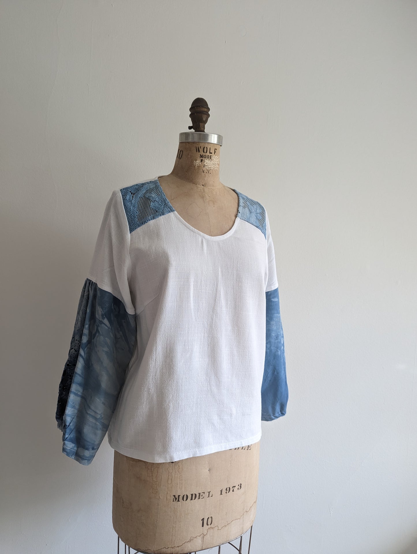 Aster Top with Upcycled Vintage Cottons & Linens - White  Size S #AST15