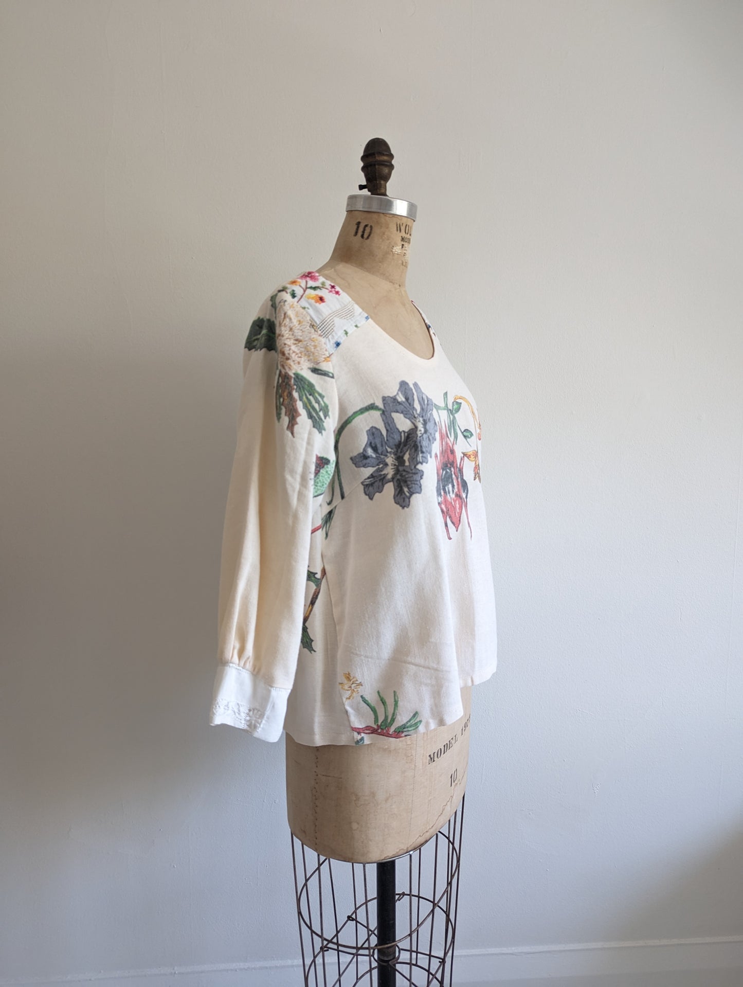 Aster Top with Upcycled Vintage Cottons & Linens  Size S #AST28
