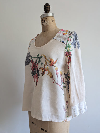 Aster Top with Upcycled Vintage Cottons & Linens  Size S #AST28