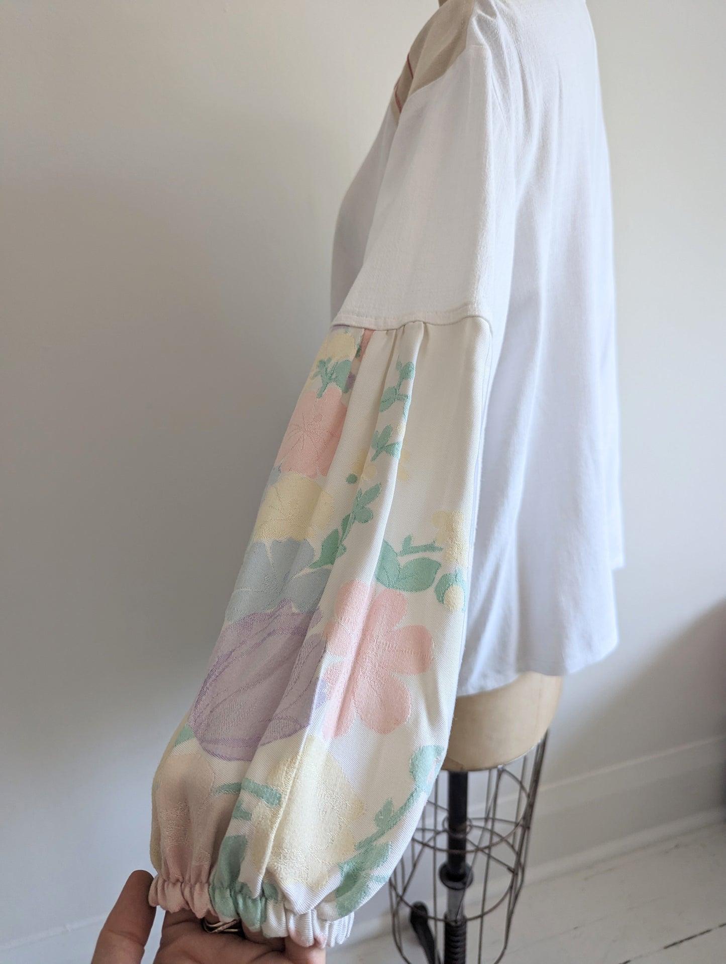 Aster Top with Upcycled Vintage Cottons & Linens - White  Size 2X #AST25