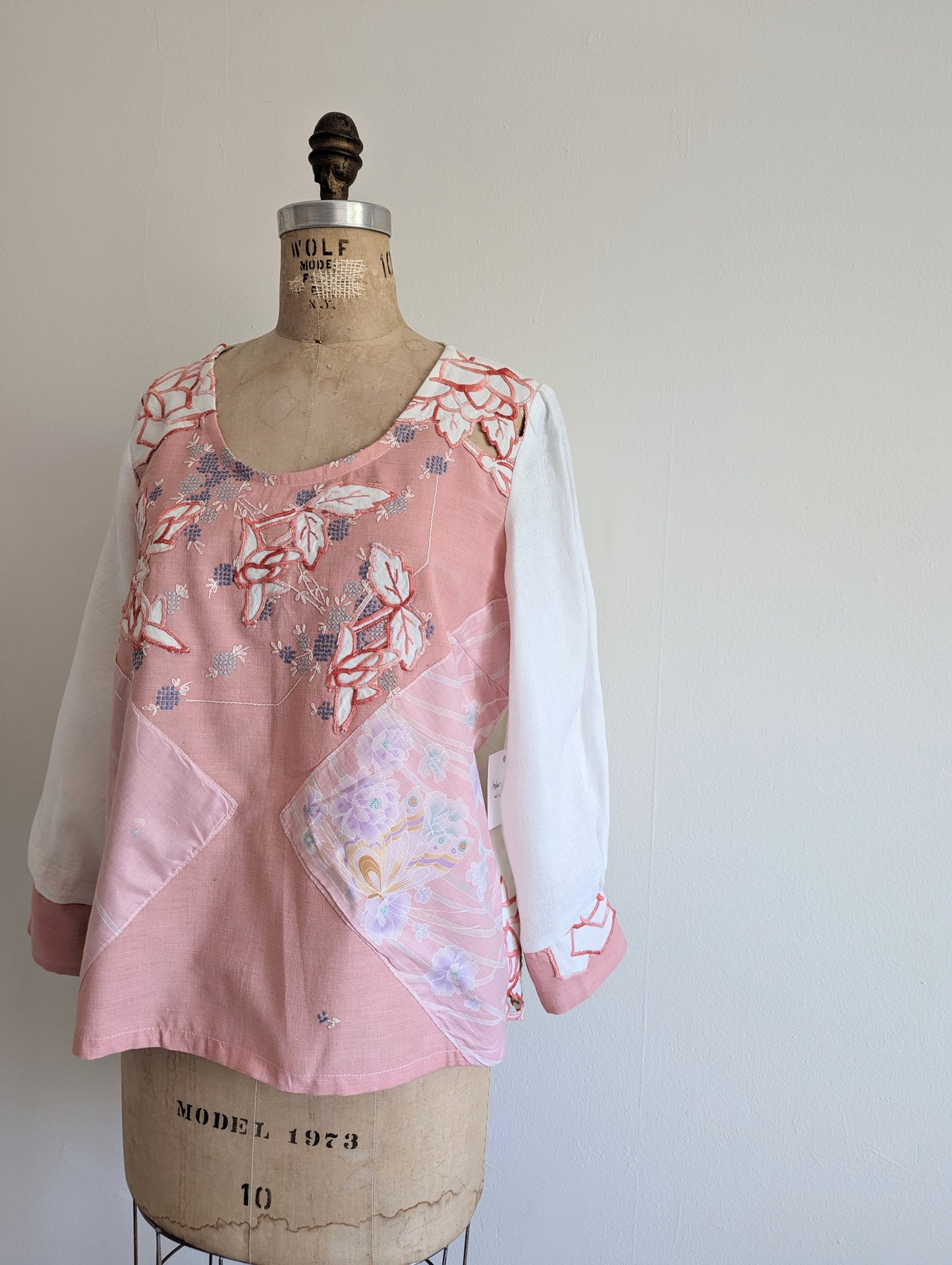 Aster Top with Upcycled Vintage Cottons & Linens Size M #AST20