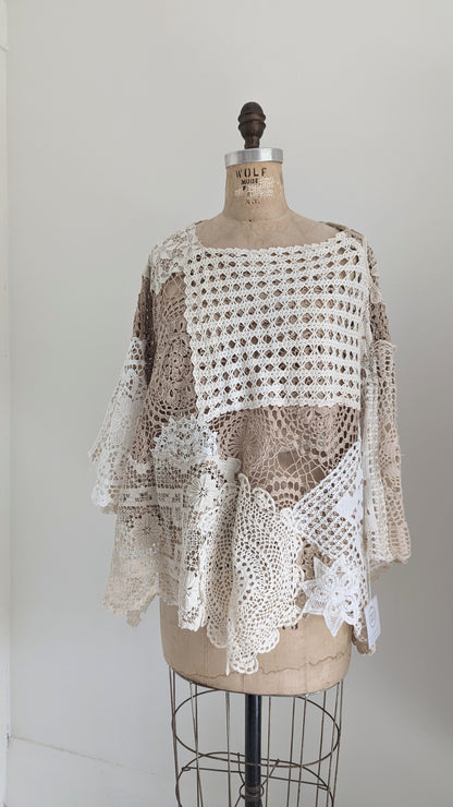Kym Vintage Doily & Crochet Top Size XL/2X #KYMC1