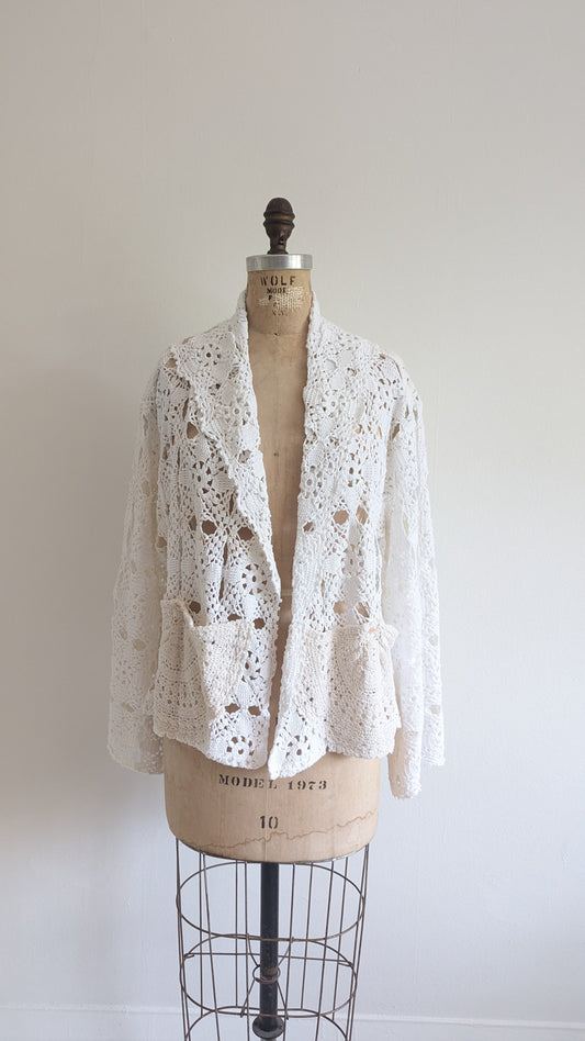 Vivianne Jacket Upcycled Cotton Crochet Size M/L #VIVCR4