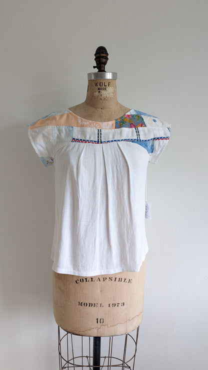 Peony Top - One of a Kind Upcycled Vintage Cotton & Linen Size XS #PEO2
