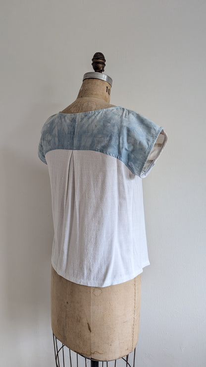 Peony Top - One of a Kind Upcycled Vintage Cotton & Linen Size XS #PEO2