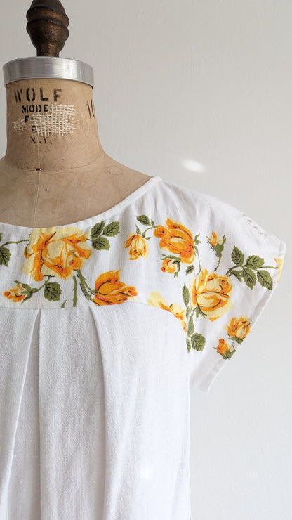 Peony Top - One of a Kind Upcycled Vintage Cotton & Linen Size M #PEO4