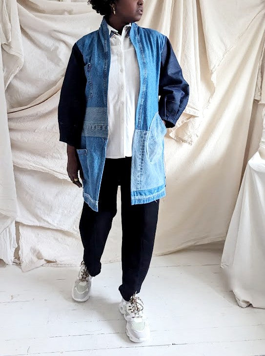 Vivianne Duster Upcycled Denim Jacket Size S/M #VIVC4