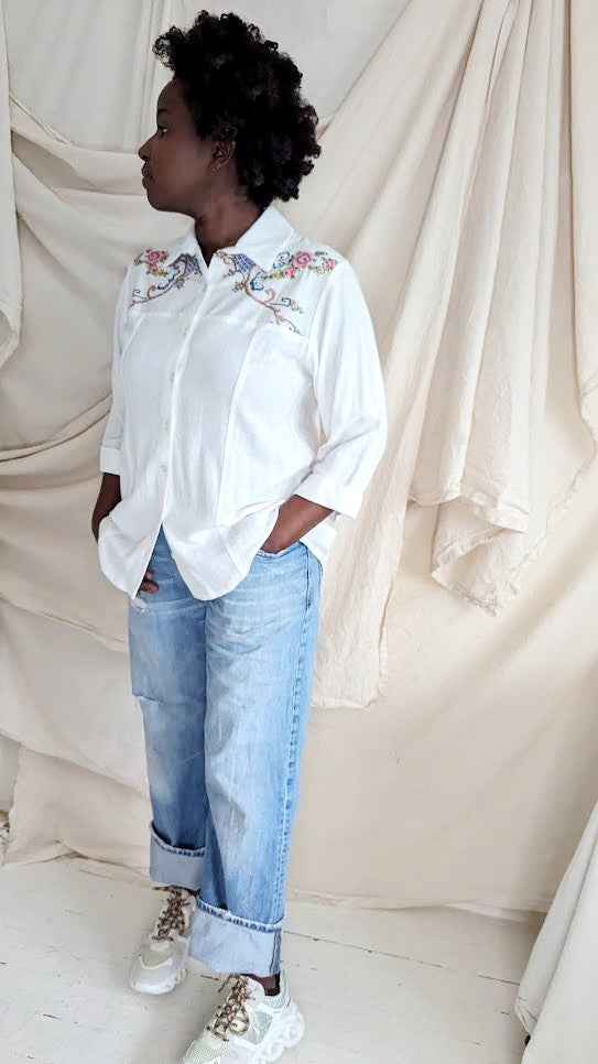 Lauren Button Down Shirt with Upcycled Vintage Yoke Size M #LAUW1