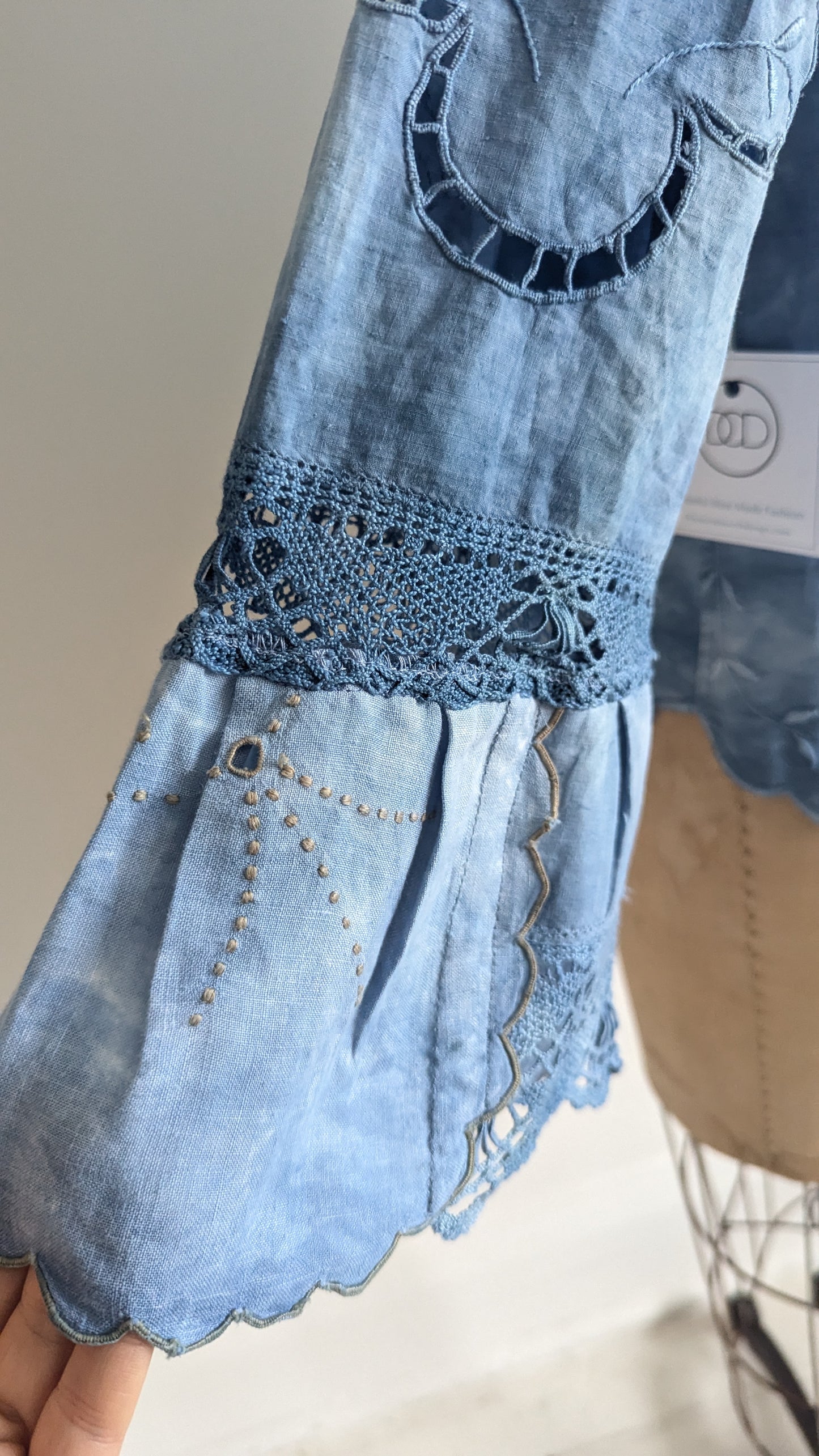 Chloe Top with Vintage Embroidered Cotton Naturally Indigo Dyed Size M #CHL11